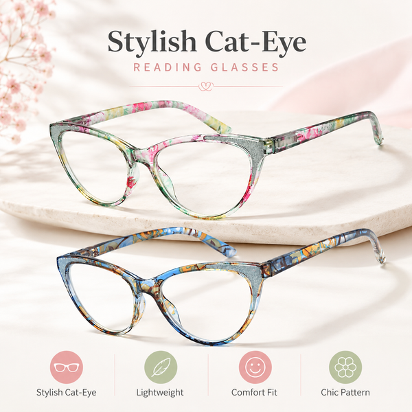 Blue Light Blocking Cat Eye Readers for Women – Computer Eyeglasses with Glitter Frame, Anti Glare Cheaters for All Face Shapes