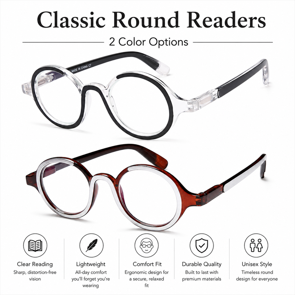 Blue Light Blocking Retro Round Readers for Men & Women – Anti Eye Strain Computer Glasses with Durable Spring Hinges and Trendy Color Frames