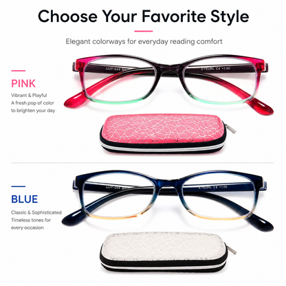 EYEURL Blue Light Blocking Reading Glasses for Women – 2 Pack Lightweight TR90 Frame Readers, Reduce Eyestrain and Improve Comfort