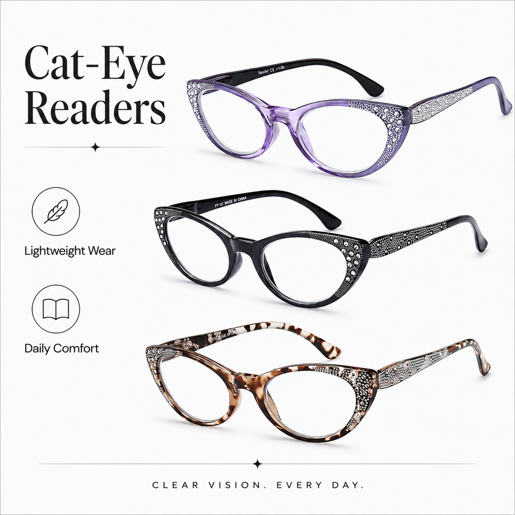 EYEURL Cat Eye Reading Glasses for Women – 3 Pack Blue Light Blocking Fashion Computer Readers with Spring Hinges, Anti-Glare Stylish Eyewear for Work and Daily Use