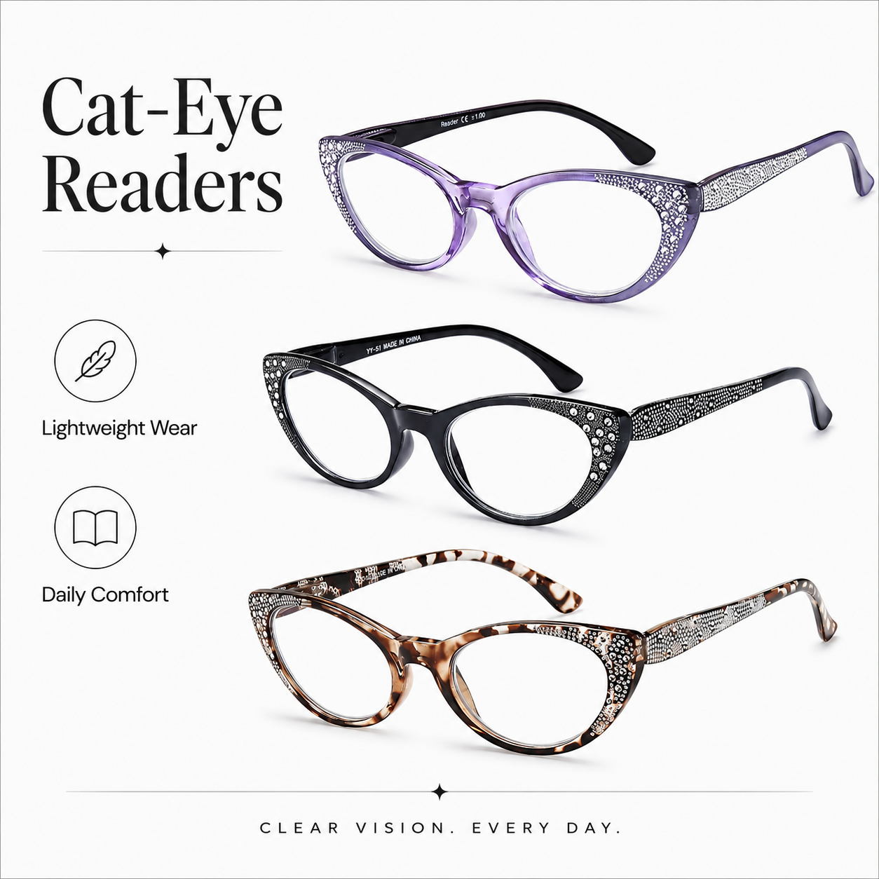 EYEURL Cat Eye Reading Glasses for Women – 3 Pack Blue Light Blocking Fashion Computer Readers with Spring Hinges, Anti-Glare Stylish Eyewear for Work and Daily Use