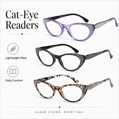EYEURL Cat Eye Reading Glasses for Women – 3 Pack Blue Light Blocking Fashion Computer Readers with Spring Hinges, Anti-Glare Stylish Eyewear for Work and Daily Use