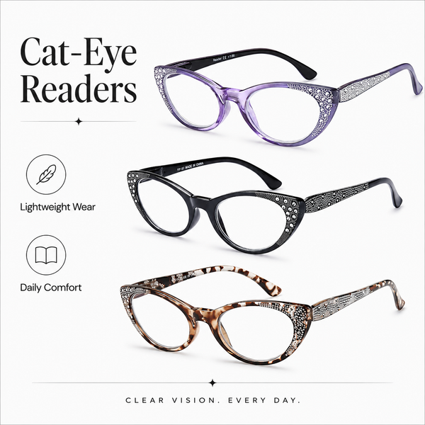 EYEURL Cat Eye Reading Glasses for Women – 3 Pack Blue Light Blocking Fashion Computer Readers with Spring Hinges, Anti-Glare Stylish Eyewear for Work and Daily Use