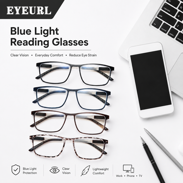 EYEURL 4 Pack Reading Glasses for Men and Women - Blue Light Blocking Readers with Spring Hinges+1.75