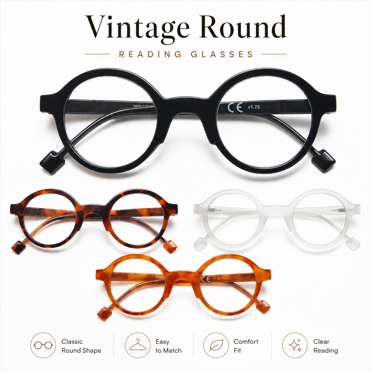 Vintage Round Spring-Hinge Readers for Men & Women - product photo 5