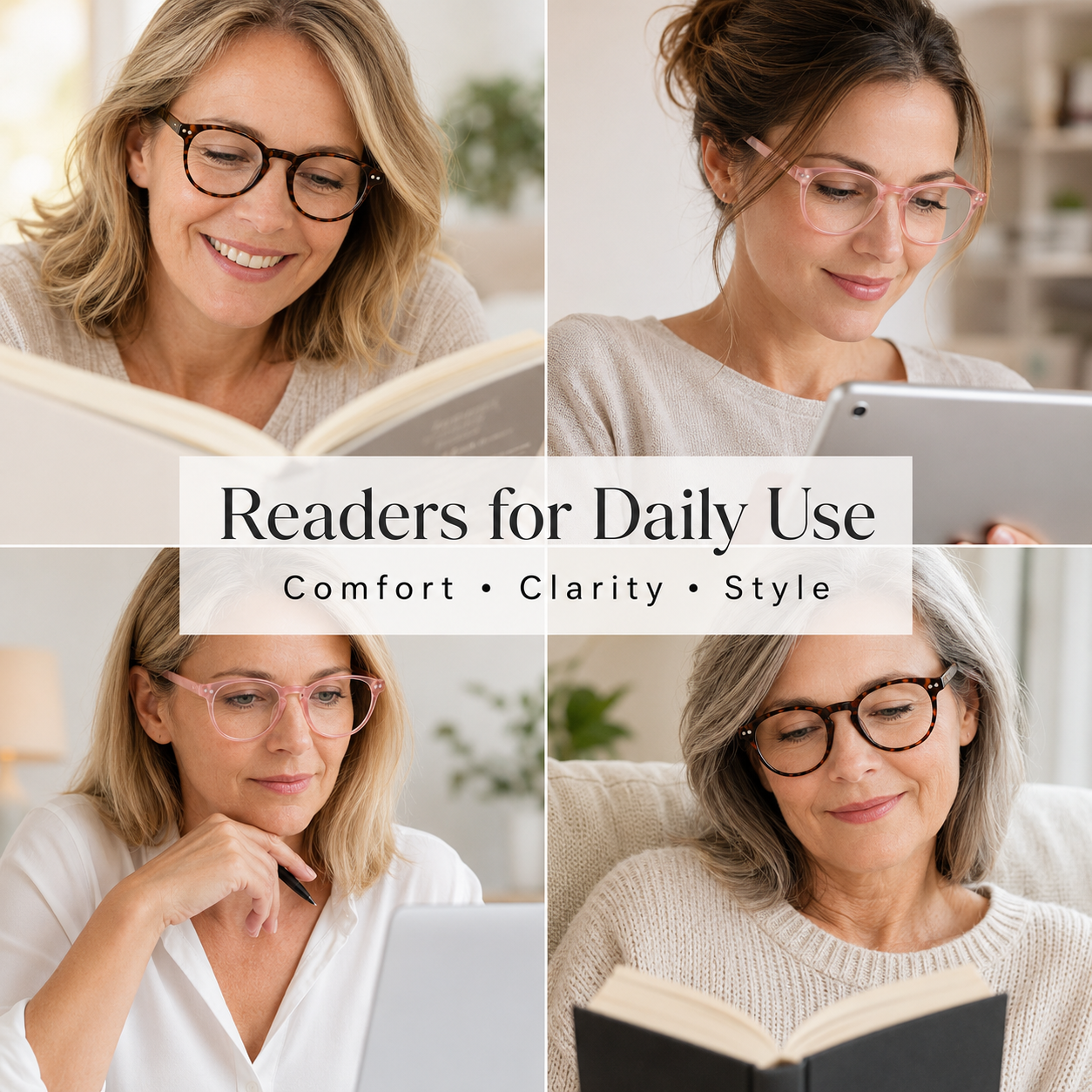 EYEURL 4-Pack Small Round Reading Glasses for Women Men Neck Hanging Blue Light Blocking Eyeglasses TR90 Readers for Women