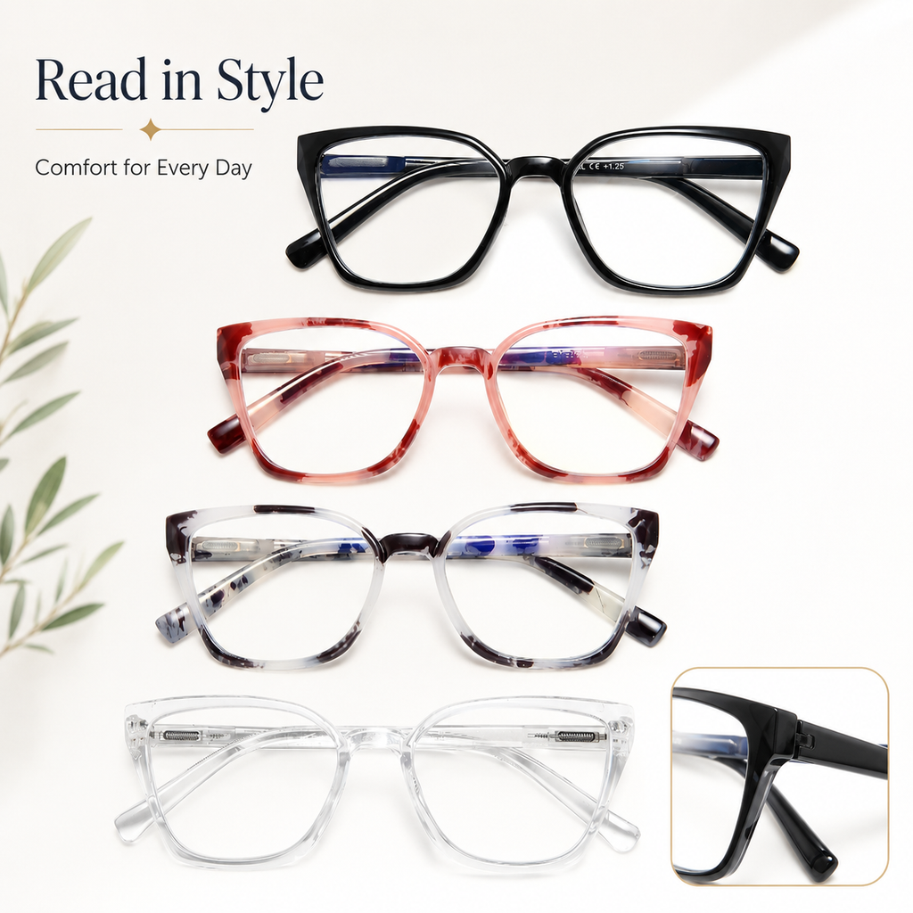 EYEURL 4-Pack Cat Eye Reading Glasses for Women – Fashion Blue Light Blocking Readers, Comfortable Ladies Computer Eyeglasses for Everyday Use