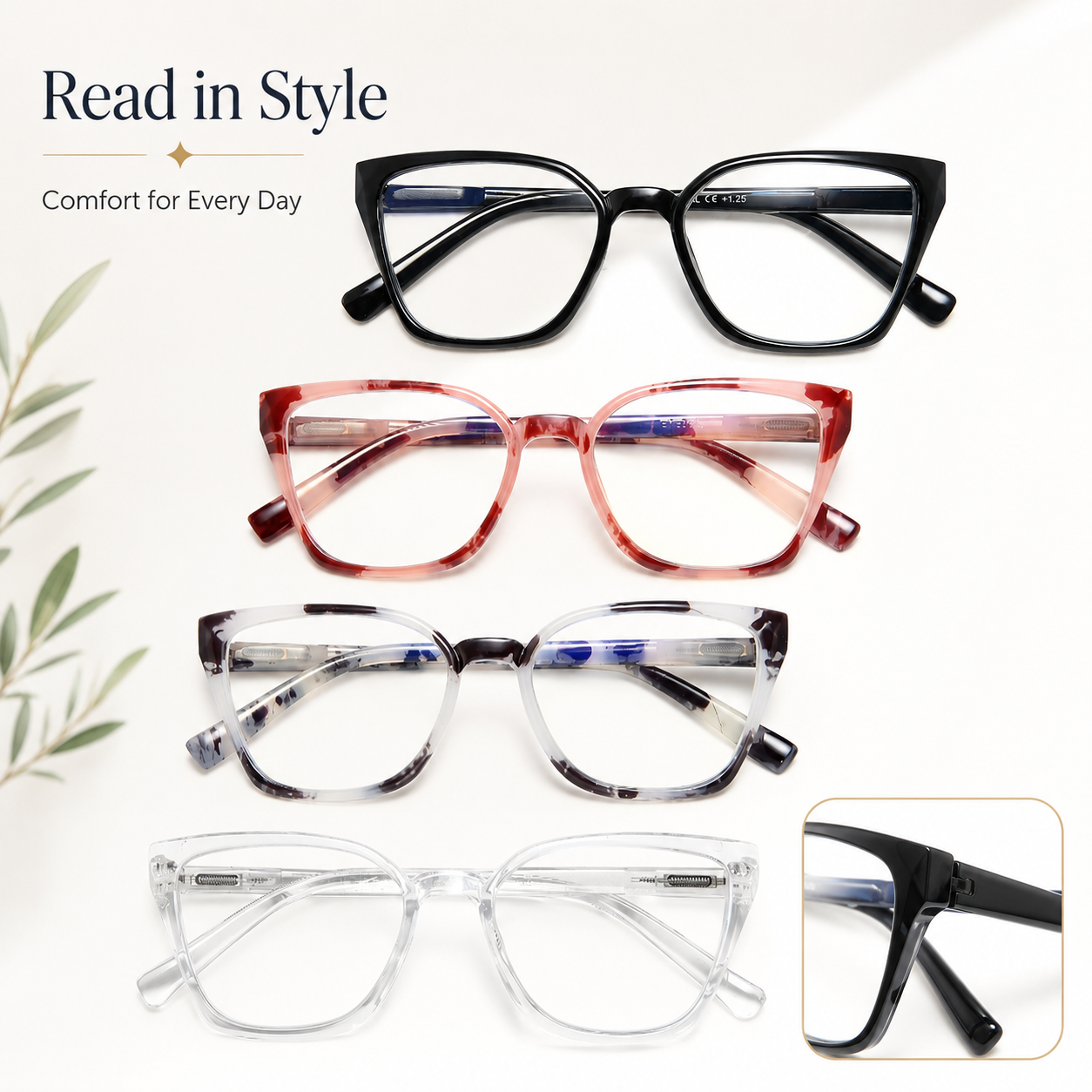EYEURL 4-Pack Cat Eye Reading Glasses for Women – Fashion Blue Light Blocking Readers, Comfortable Ladies Computer Eyeglasses for Everyday Use