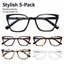 Stylish EYEURL 5-Pack Cat Eye Reading Glasses for Women – Blue Light Blocking Reading Glasses with Fashion Square Frames & Comfortable Spring Hinges