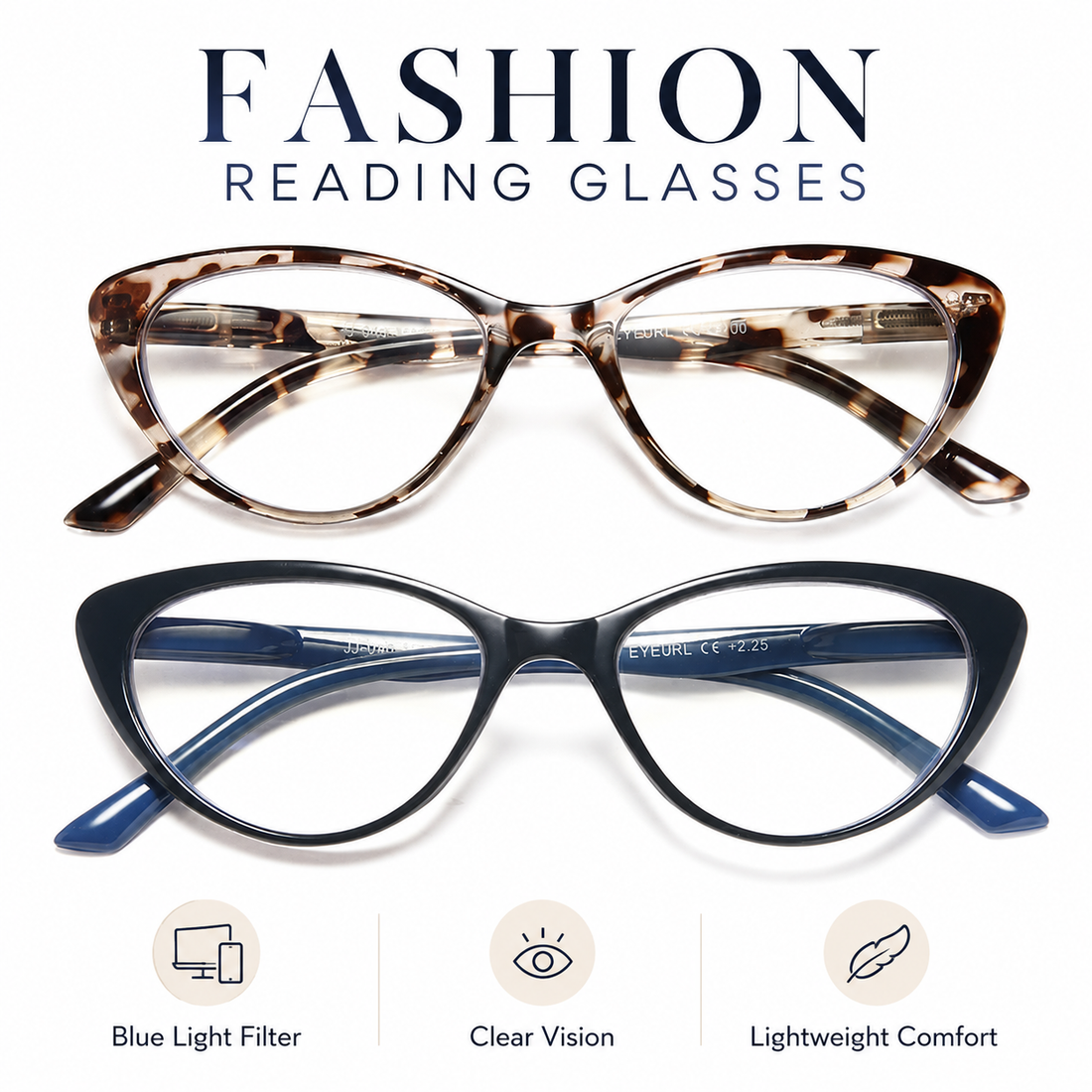 4-Pack Cat-Eye Blue-Light Readers for Women – Clear - product photo 1