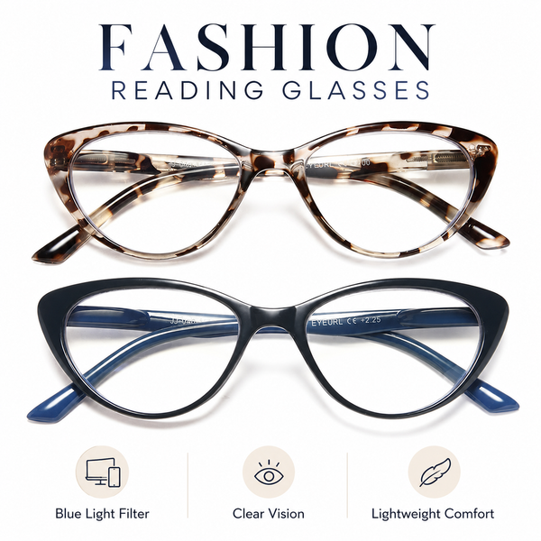 EYEURL Blue Light Blocking Cat Eye Reading Glasses for Women – 4 Pack Computer Readers, Anti-Glare Stylish Eyewear with Clear Vision