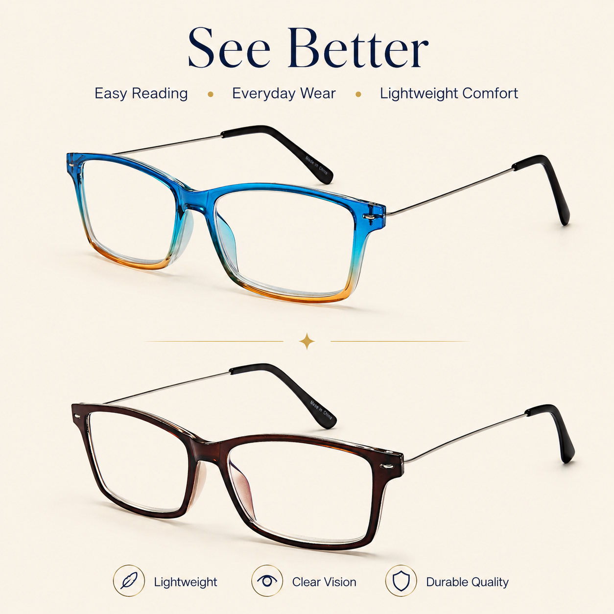 EYEURL Blue Light Blocking Reading Glasses Set of 2 Computer Readers Men and Women Lightweight Trendy Frame Choose Your Magnification +1.5 Secondary image