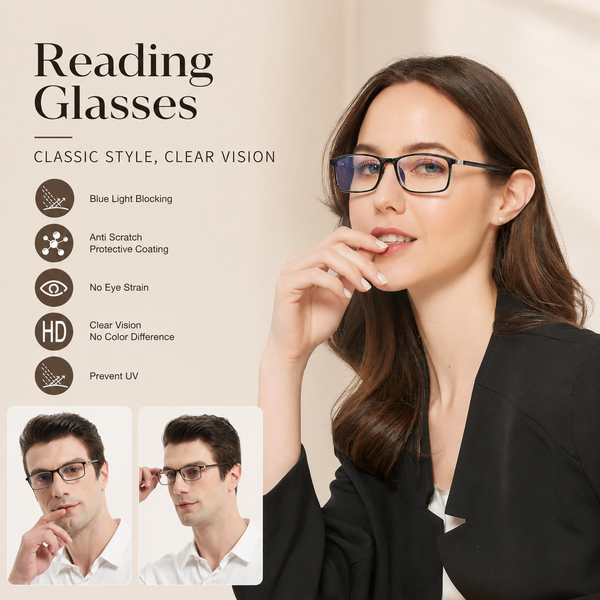 Stylish Professional Readers for Men and Women – Blue Light Blocking Computer Glasses with Spring Hinges for Eye Strain Relief