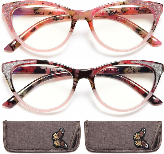 Stylish Cat Eye Reading Glasses for Women – Glitter Frame Blue Light Readers, Fashionable Computer Cheaters for Everyday Comfort