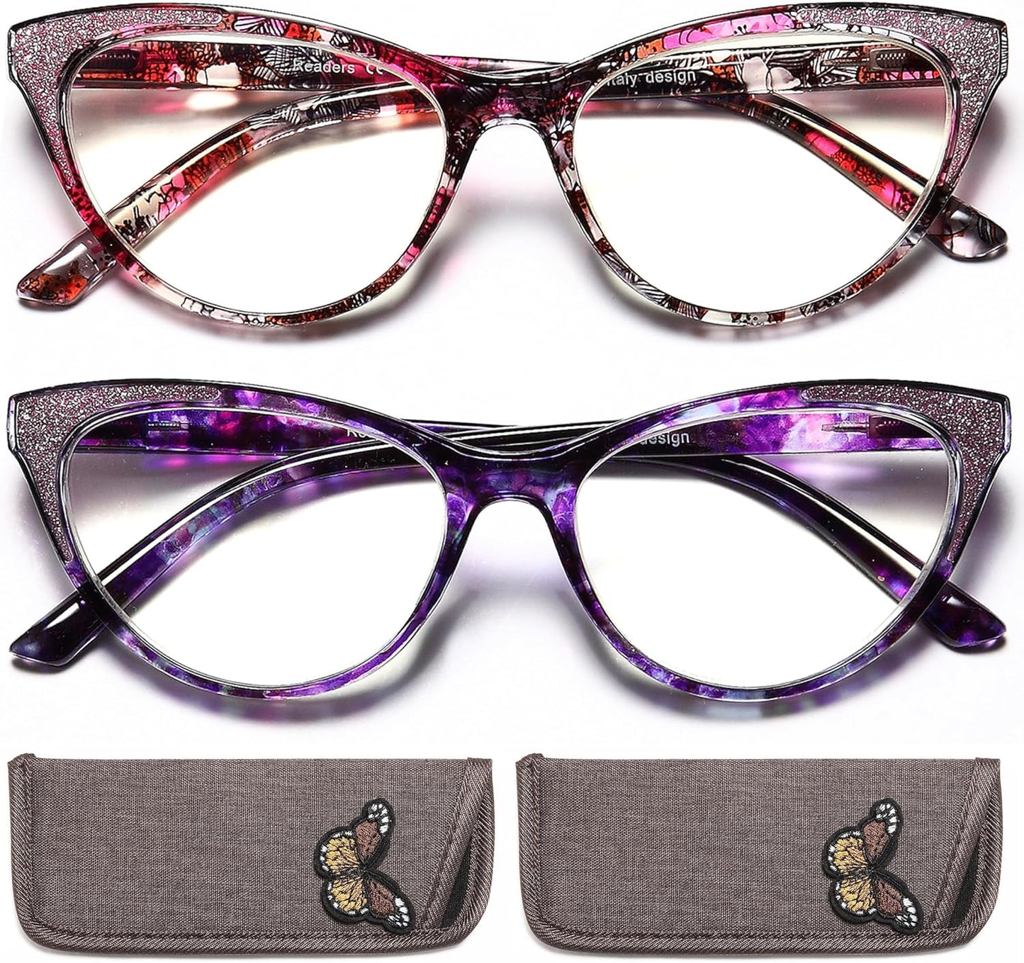 Cat Eye Reading Glasses for Women, Eyeglasses, Blue Light Readers for Women, Computer Eye Glasses, Cheaters, Stylish Glitter Frame for All Face Shapes