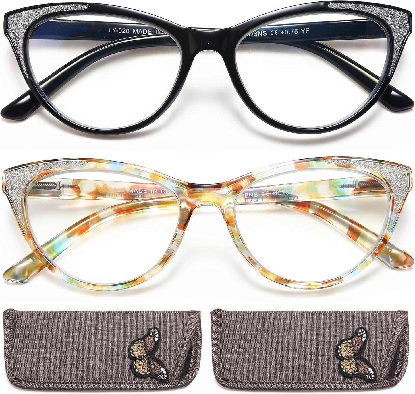 Cat Eye Reading Glasses for Women – Blue Light Blocking Computer Readers with Stylish Glitter Frame, Comfortable Eyeglasses for All Face Shapes