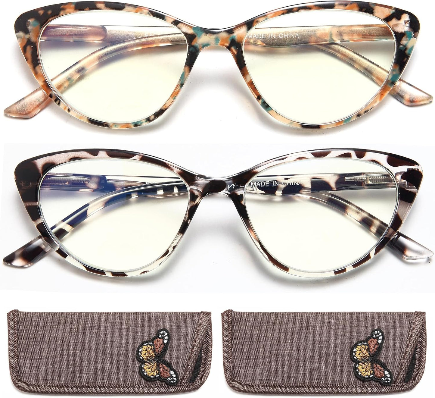 EYEURL Cat Eye Reading Glasses for Women - 2 Pack Blue Light Blocking Computer Readers Spring Hinge Anti Glare/UV Ray Eyeglasses
