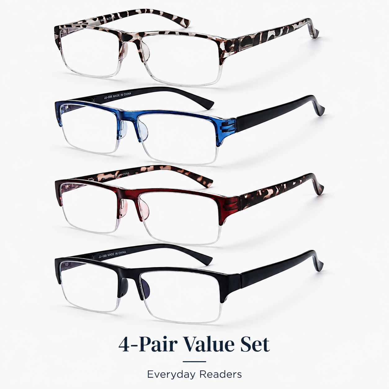 EYEURL 4 Pack Half Frame Blue Light Reading Glasses – Stylish Rectangle Semi-Rimless Readers for Men and Women, Lightweight Eyewear with Spring Hinges