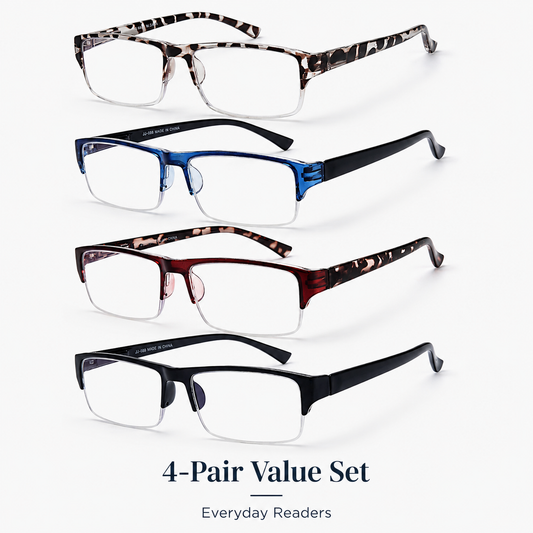 EYEURL 4 Pack Half Frame Blue Light Reading Glasses – Stylish Rectangle Semi-Rimless Readers for Men and Women, Lightweight Eyewear with Spring Hinges