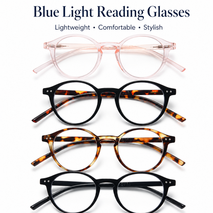 EYEURL 4-Pack Round Reading Glasses for Women Men Neck Hanging Small Blue Light Glasses Retro Round Computer Glasses With Spring Hinges TR90 Lightweight Readers for Women 3.0