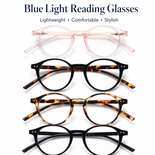 EYEURL 4-Pack Round Reading Glasses for Women Men Neck Hanging Small Blue Light Glasses Retro Round Computer Glasses With Spring Hinges TR90 Lightweight Readers for Women 3.0