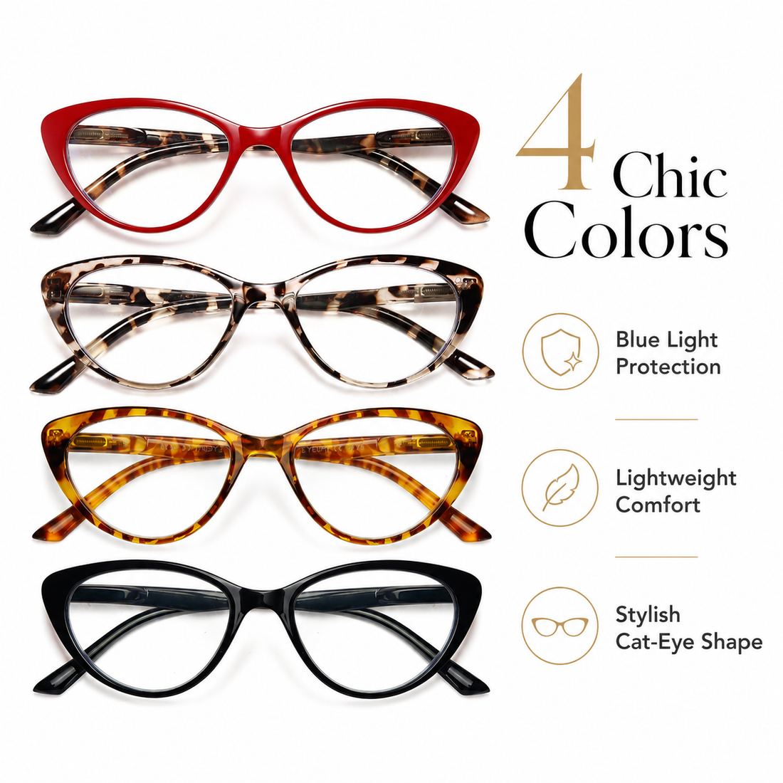 4-Pack Cat-Eye Blue-Light Readers for Women – Black & Red - product photo 1