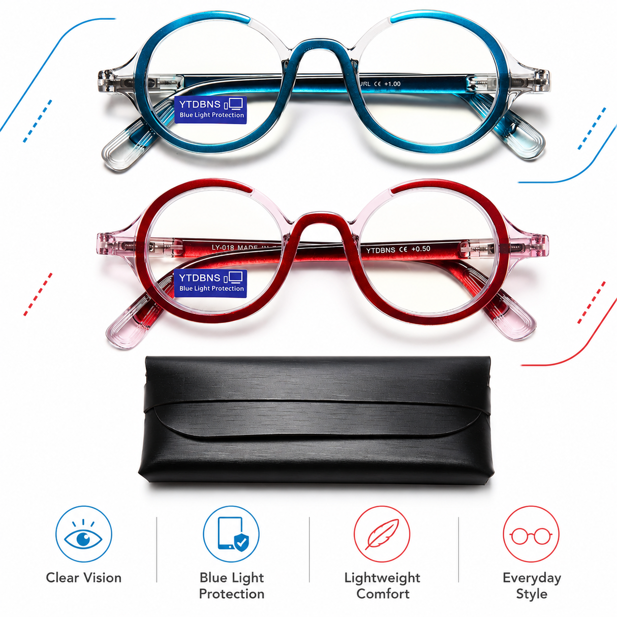 Retro Round Reading Glasses for Men and Women – Blue Light Blocking Computer Readers with Spring Hinges, Anti Eye Strain Stylish Color Frame Design