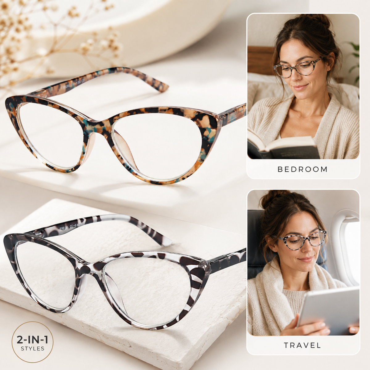 2-Pack Cat-Eye Readers for Women – Tortoise & Champagne - product photo 8