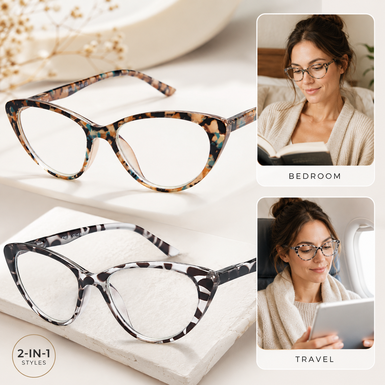 EYEURL Cat Eye Reading Glasses for Women - 2 Pack Blue Light Blocking Computer Readers Spring Hinge Anti Glare/UV Ray Eyeglasses