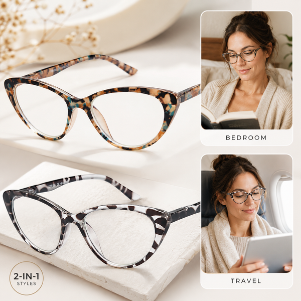 EYEURL Cat Eye Reading Glasses for Women - 2 Pack Blue Light Blocking Computer Readers Spring Hinge Anti Glare/UV Ray Eyeglasses