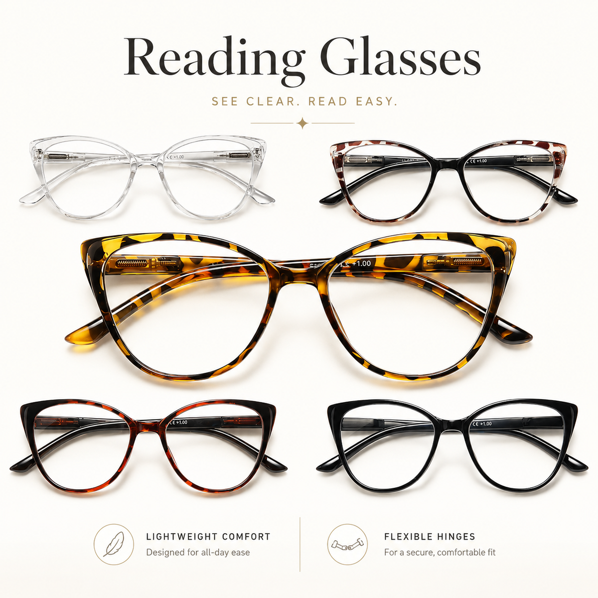 5-Pack Fashion Cat-Eye Blue-Light Readers for Women - product photo 8