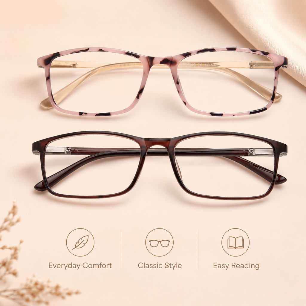 Reading Glasses for Men and Women, Blue Light Blocking Readers, Lightweight Rectangular Frame, Spring Hinge, Clear Vision, Stylish Eyeglasses