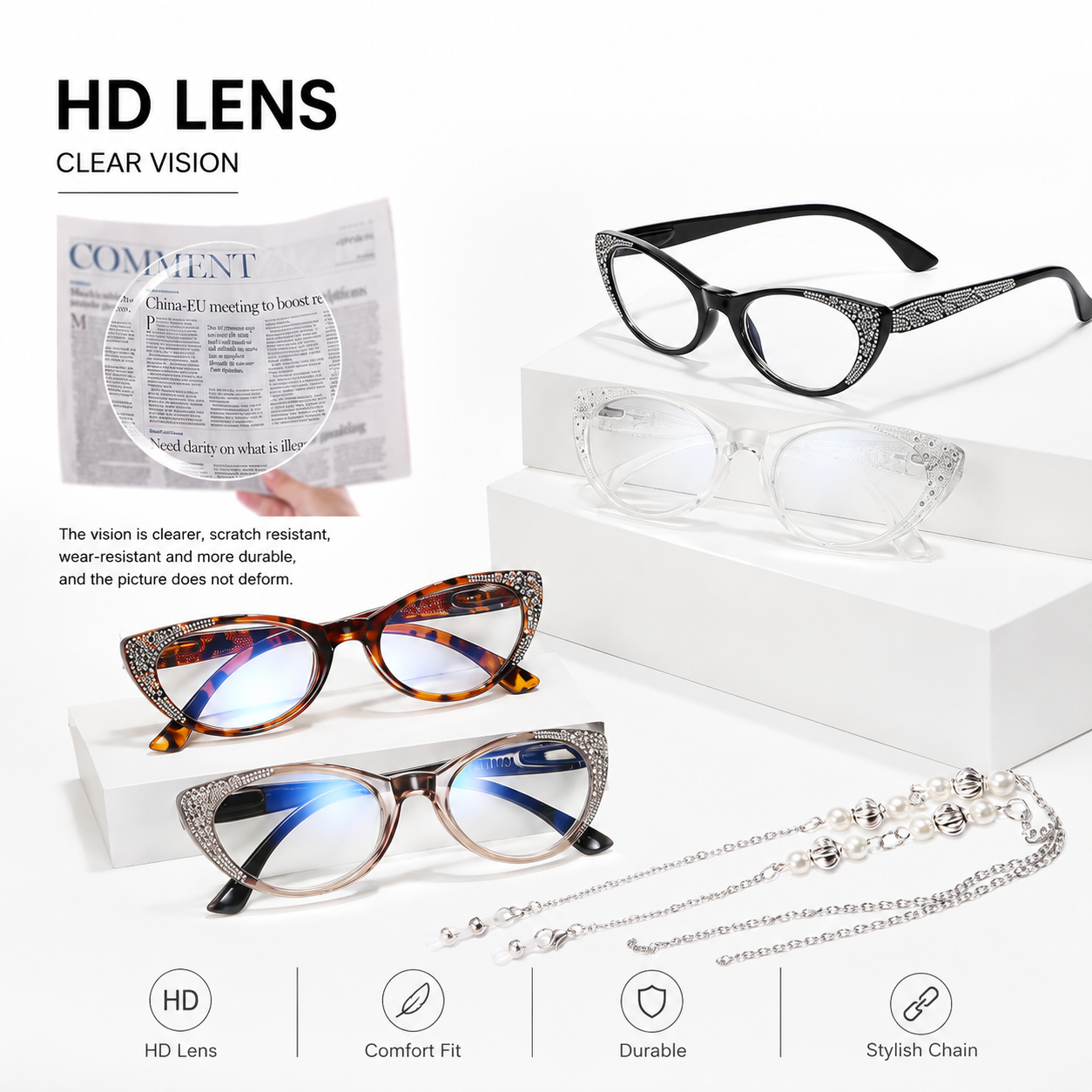 EYEURL Cat Eye Reading Glasses for Women – 4 Pack Blue Light Blocking Fashion Computer Readers with Spring Hinges, Anti-Glare Stylish Eyewear for Office and Daily Use