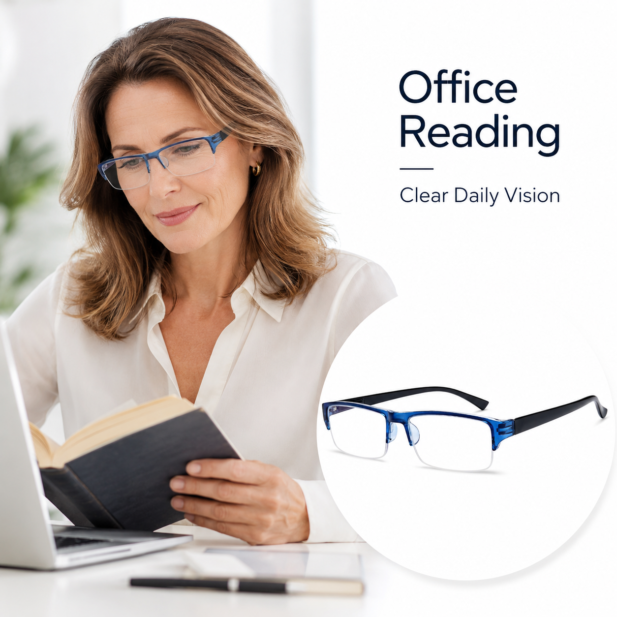 EYEURL 4-Pack Half Frame Blue Light Reading Glasses for Men Rectangle Semi Rimless Readers for Women Spring Hinge Eyeglasses