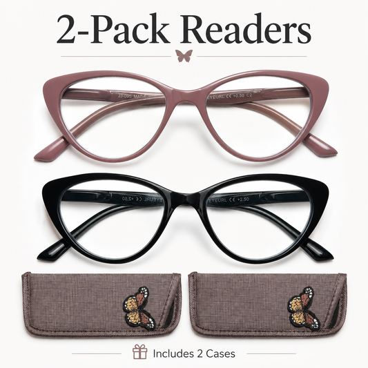EYEURL Cat Eye Reading Glasses for Women – 2 Pack Stylish Blue Light Blocking Readers with Spring Hinge, Anti Glare & UV Protection