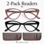 EYEURL Cat Eye Reading Glasses for Women – 2 Pack Stylish Blue Light Blocking Readers with Spring Hinge, Anti Glare & UV Protection