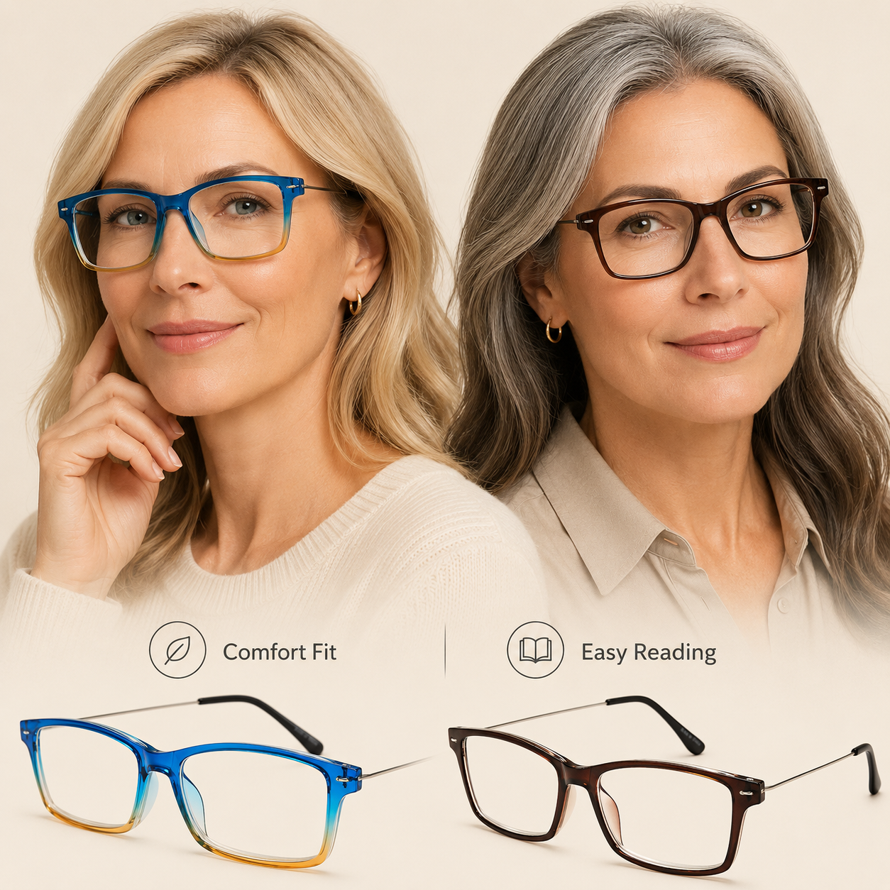 EYEURL Blue Light Blocking Reading Glasses Set of 2 Computer Readers Men and Women Lightweight Trendy Frame Choose Your Magnification +1.5