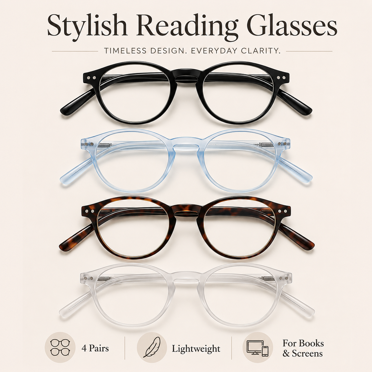 5-Pack Round Blue-Light Readers for Men & Women - product photo 3