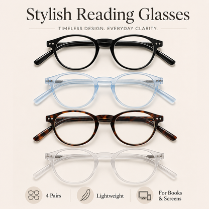 EYEURL 4-Pack Small Round Reading Glasses for Women Men Neck Hanging Blue Light Blocking Eyeglasses TR90 Readers for Women