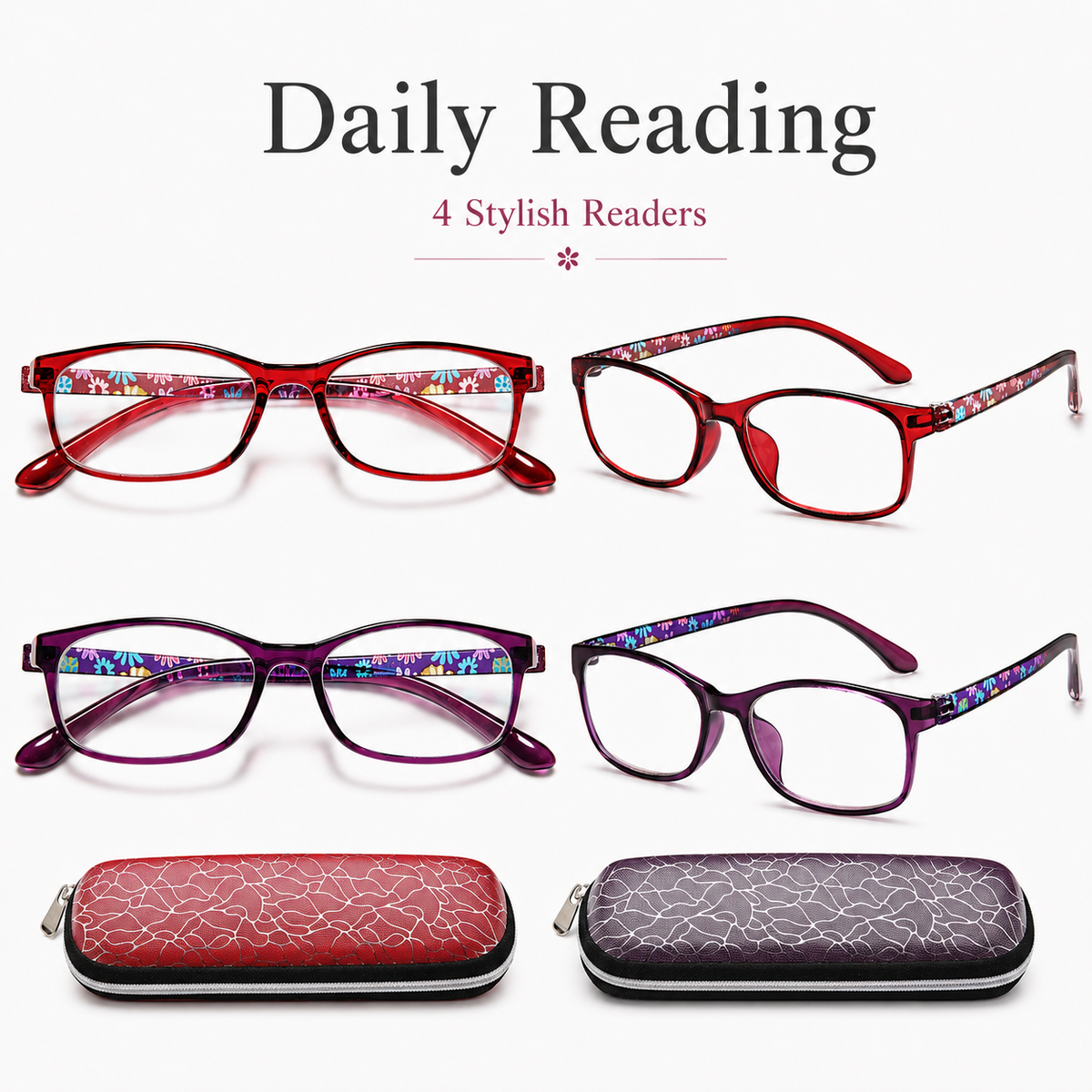 2-Pack Full-Rim Blue-Light Readers for Women – Purple & Red - product photo 2