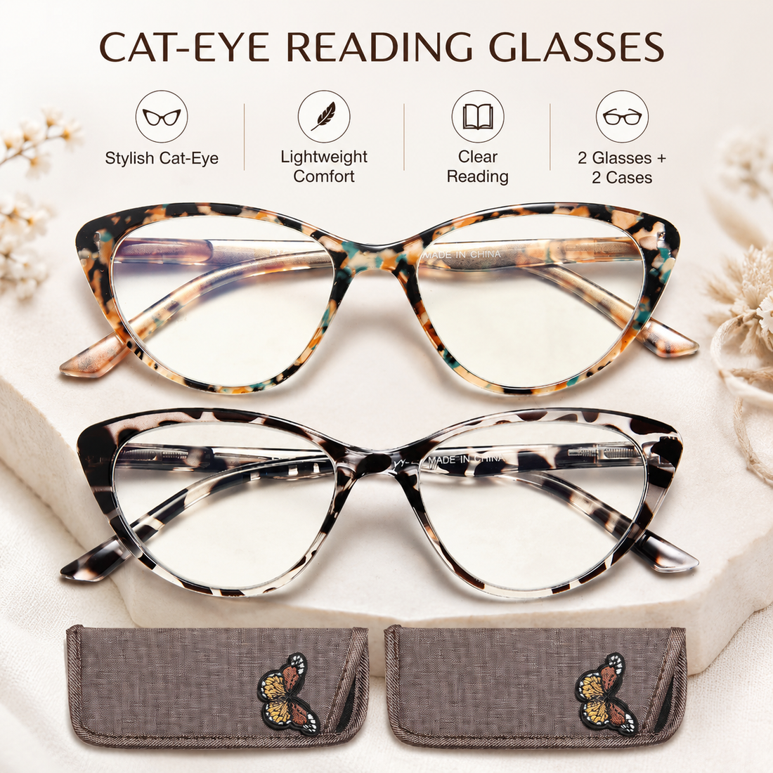 2-Pack Cat-Eye Readers for Women – Tortoise & Champagne - product photo 1