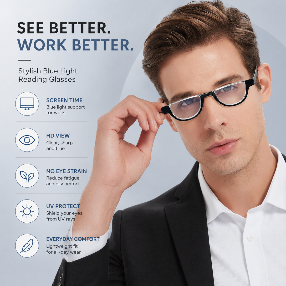 4-Pack Vintage Semi-Rimless Blue-Light Readers for Men - product photo 8
