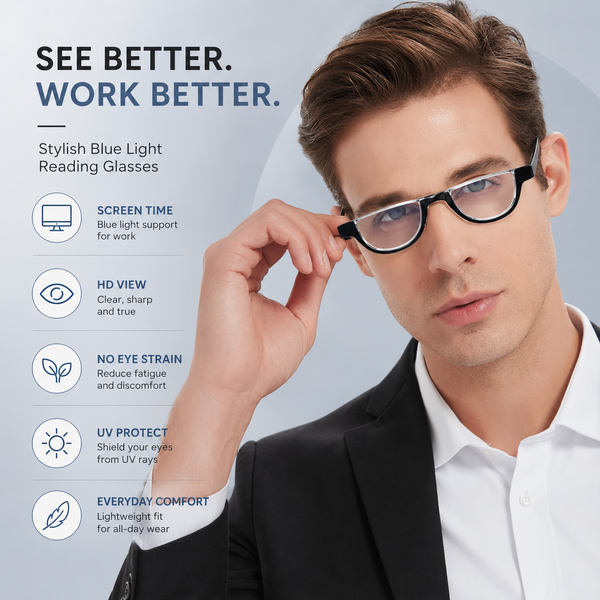 EYEURL Half Frame Reading Glasses men-4 Pack Blue Light Blocking Glasses Fashion Rimless Computer Readers for men