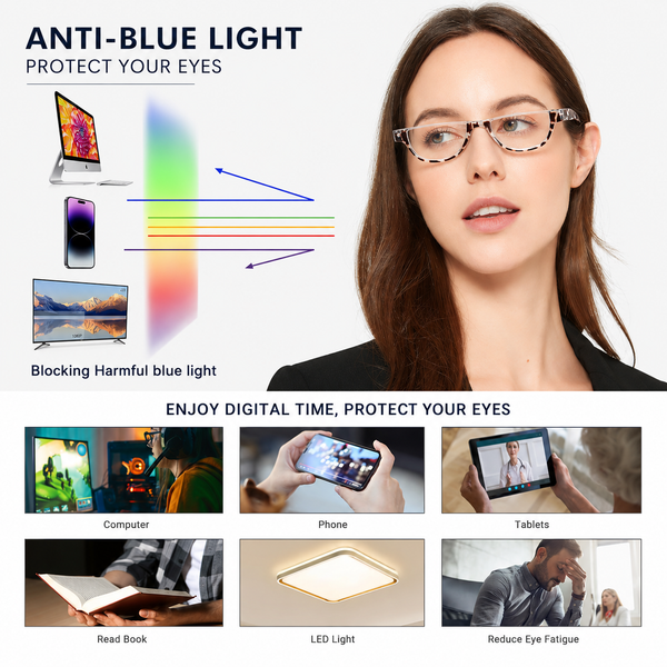 EYEURL Blue Light Blocking Reading Glasses for Women – 4 Pack Fashion Half Frame Computer Readers with Spring Hinges, Anti-UV Ray Eyewear for Work and Home