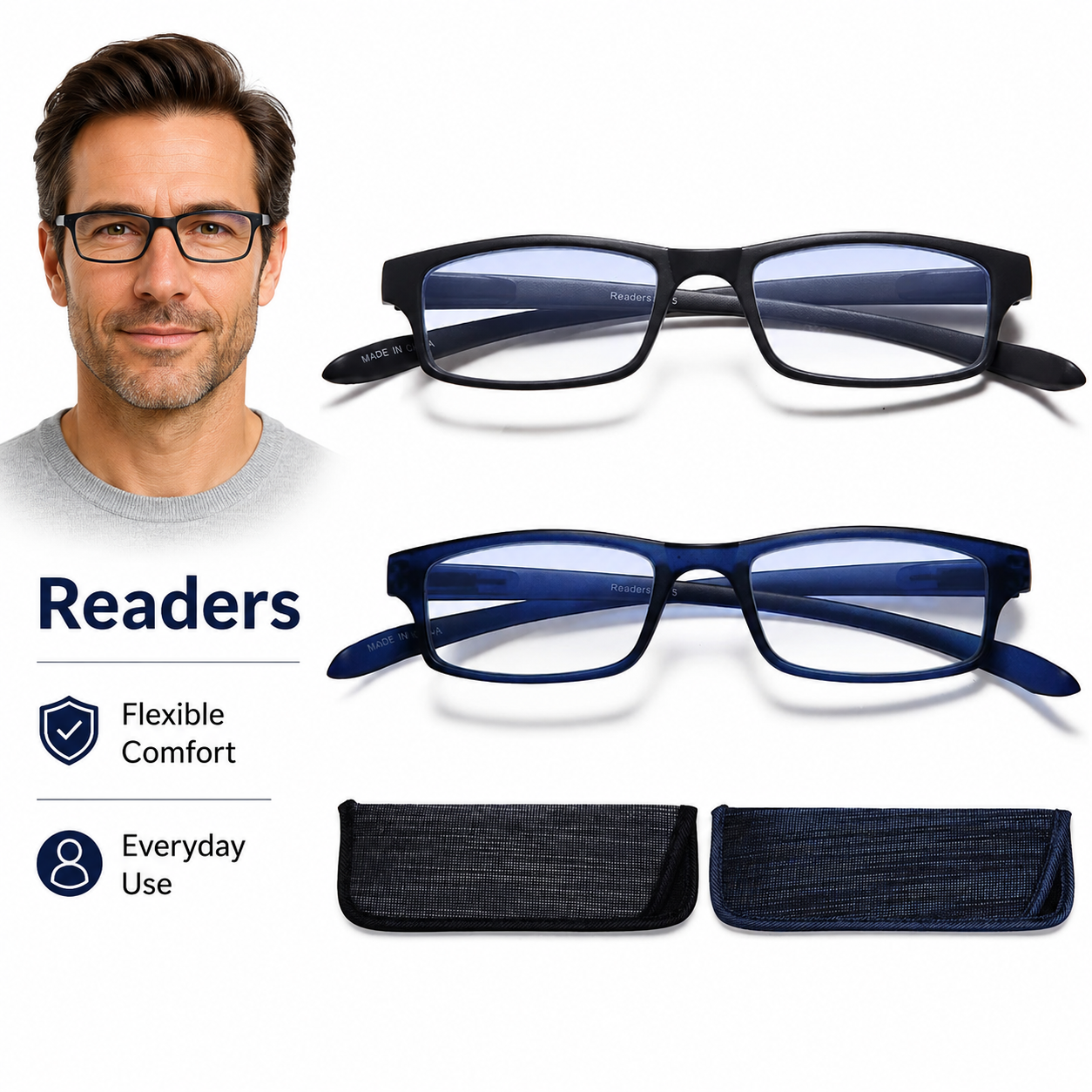 EYEURL 2 Pack Neck Hanging Reading Glasses for Women and Men – Blue Light Blocking Computer Readers with Spring Hinges, Comfortable and Lightweight Design