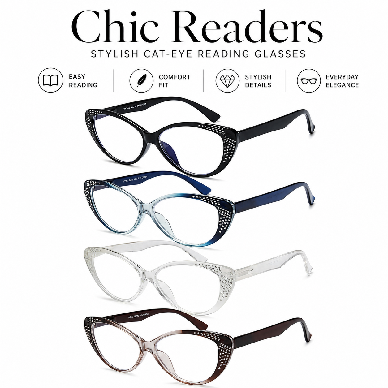 EYEURL Cat Eye Blue Light Blocking Reading Glasses for Women - Fashion Readers with Flexible Spring Hinges Secondary image