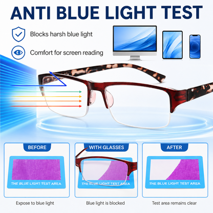 EYEURL 4 Pack Half Frame Blue Light Reading Glasses – Stylish Rectangle Semi-Rimless Readers for Men and Women, Lightweight Eyewear with Spring Hinges
