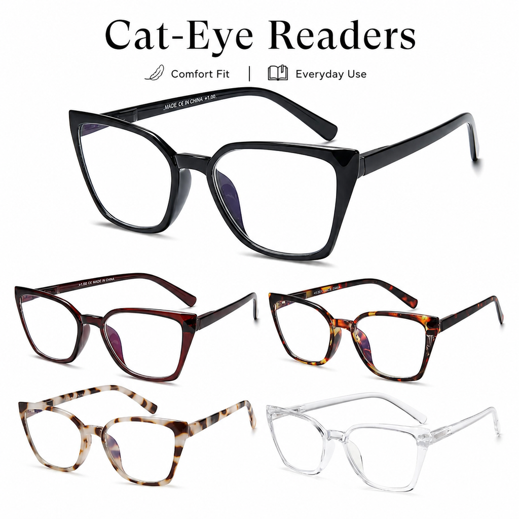 Stylish EYEURL 5-Pack Cat Eye Reading Glasses for Women – Blue Light Blocking Reading Glasses with Fashion Square Frames & Comfortable Spring Hinges