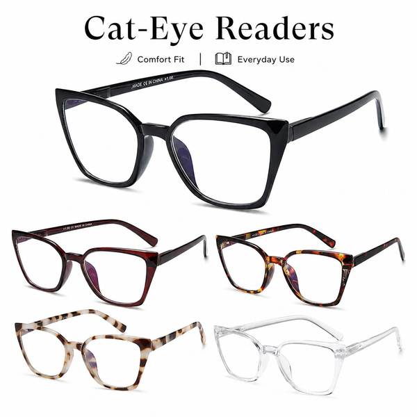 Stylish EYEURL 5-Pack Cat Eye Reading Glasses for Women – Blue Light Blocking Reading Glasses with Fashion Square Frames & Comfortable Spring Hinges