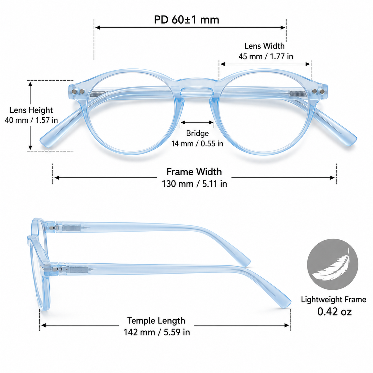5-Pack Round Blue-Light Readers for Men & Women